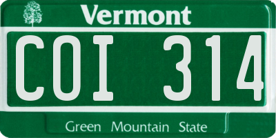 VT license plate COI314