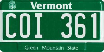 VT license plate COI361