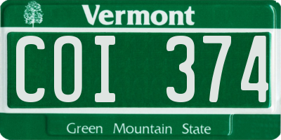 VT license plate COI374