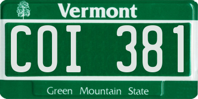 VT license plate COI381