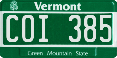 VT license plate COI385