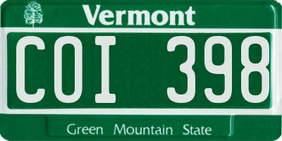 VT license plate COI398