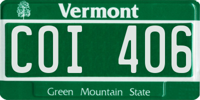 VT license plate COI406