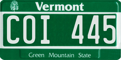 VT license plate COI445