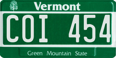 VT license plate COI454