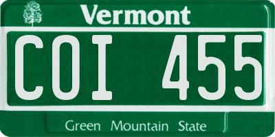 VT license plate COI455