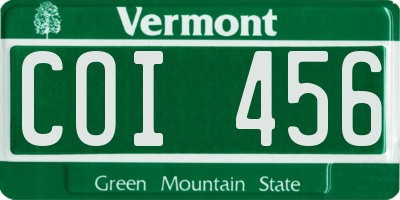 VT license plate COI456