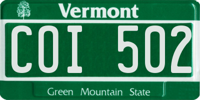 VT license plate COI502