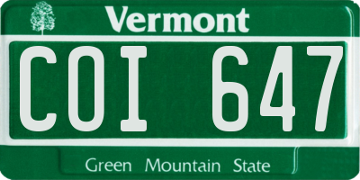 VT license plate COI647