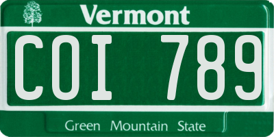 VT license plate COI789