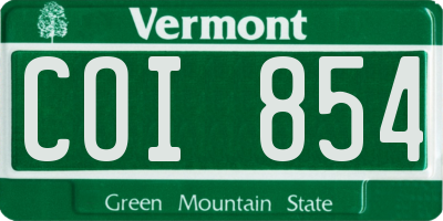 VT license plate COI854