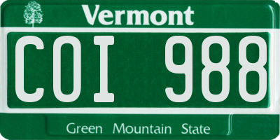 VT license plate COI988