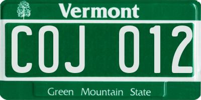 VT license plate COJ012