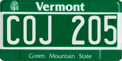 VT license plate COJ205