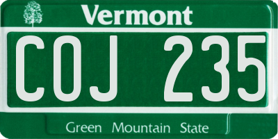 VT license plate COJ235