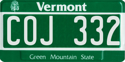 VT license plate COJ332