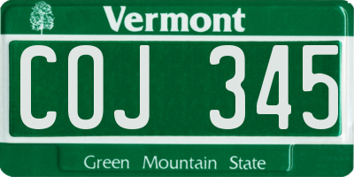 VT license plate COJ345