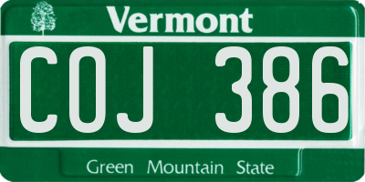 VT license plate COJ386
