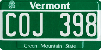 VT license plate COJ398