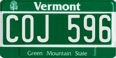 VT license plate COJ596