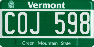VT license plate COJ598