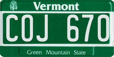 VT license plate COJ670