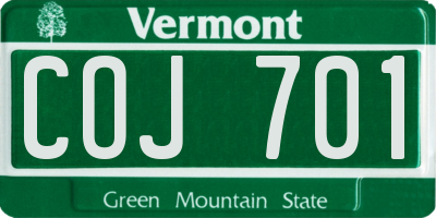 VT license plate COJ701