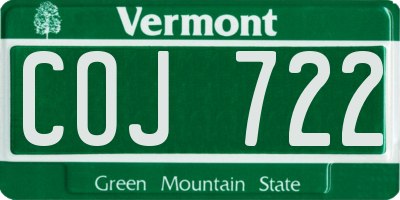 VT license plate COJ722
