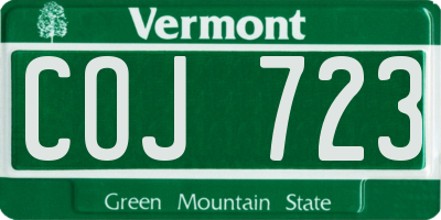 VT license plate COJ723