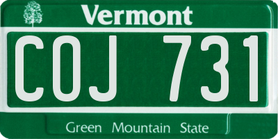 VT license plate COJ731