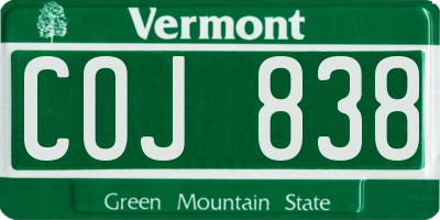 VT license plate COJ838