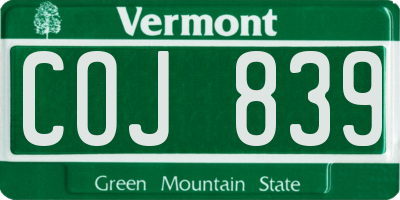 VT license plate COJ839