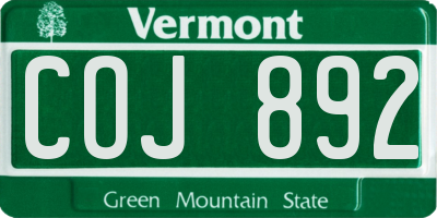 VT license plate COJ892