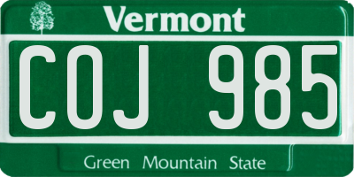 VT license plate COJ985