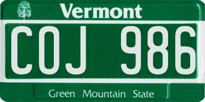 VT license plate COJ986