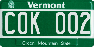 VT license plate COK002
