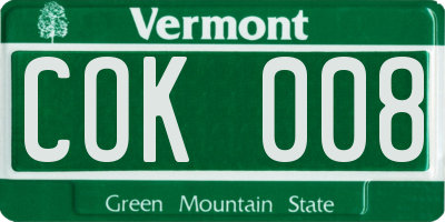 VT license plate COK008