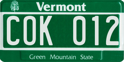 VT license plate COK012