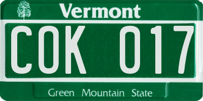 VT license plate COK017