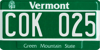 VT license plate COK025