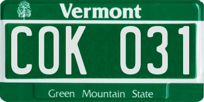 VT license plate COK031