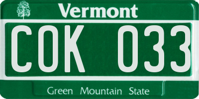 VT license plate COK033