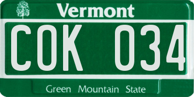 VT license plate COK034
