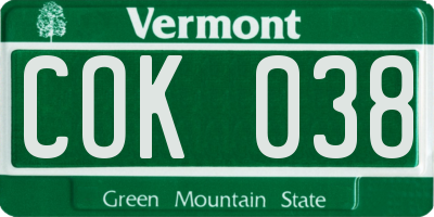 VT license plate COK038