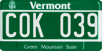 VT license plate COK039
