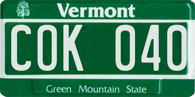 VT license plate COK040