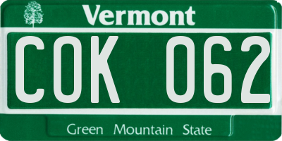 VT license plate COK062