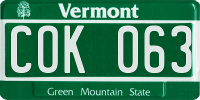 VT license plate COK063