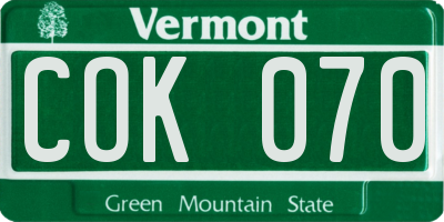 VT license plate COK070