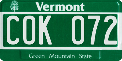 VT license plate COK072